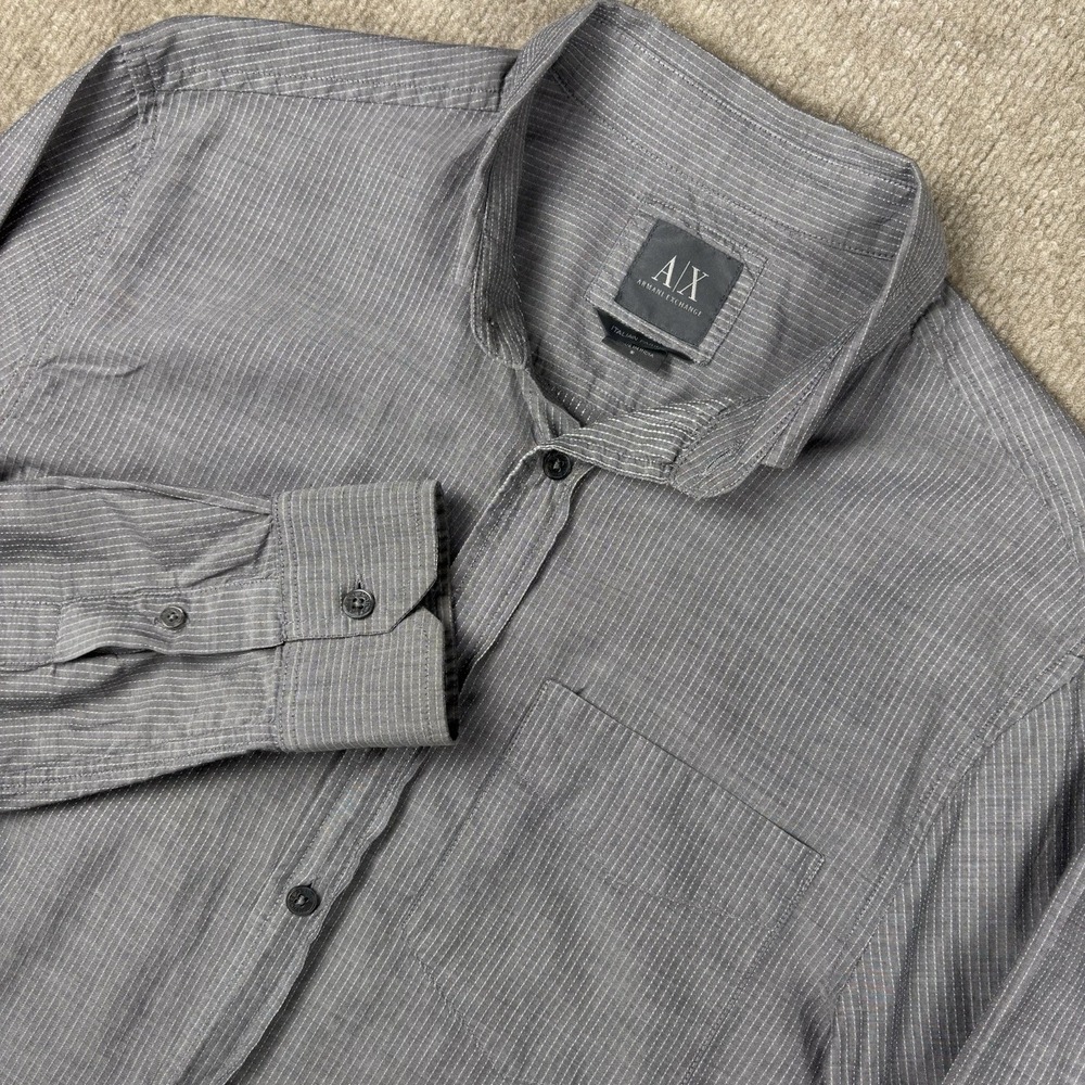 Armani Exchange AX Gray Micro Stripe Button Up Shirt Men's Small Italian Fabric
